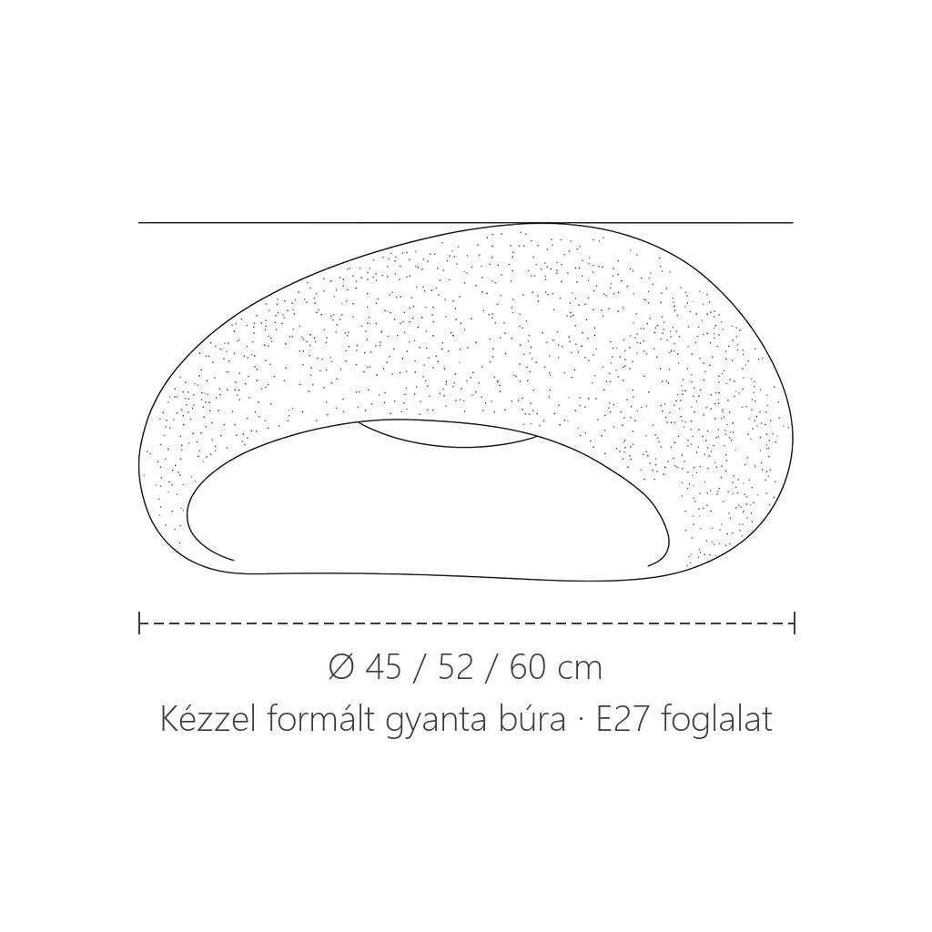Kavics gyanta mennyezeti lámpa méretei: Ø 45, 52 vagy 60 cm