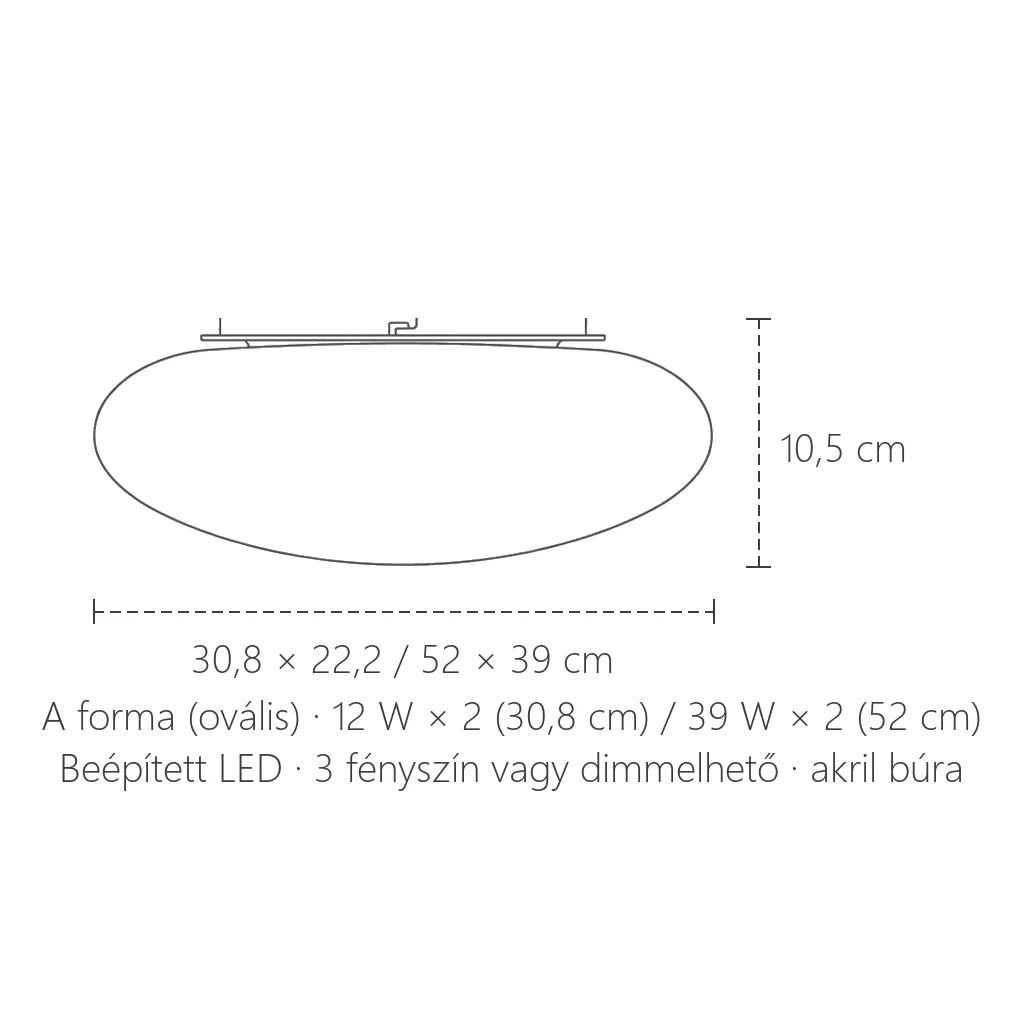 A forma méretei: 30,8 × 22,2 vagy 52 × 39 cm, 10,5 cm magas
