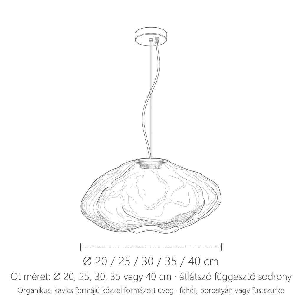 Kavics üveglámpa méretei: Ø 20–40 cm