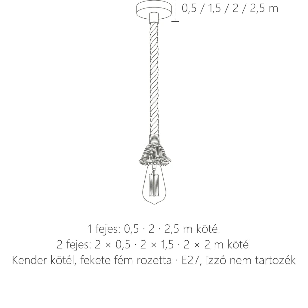 Kötéllámpa hosszai: 0,5–2,5 m