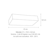 Kerámia hasáb fali lámpa méretei: 31 × 15,5 × 6,5 cm