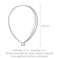 Kerámia lufi fali dekoráció méretei: 20,5 cm magas, 15 cm széles, 9 cm vastag