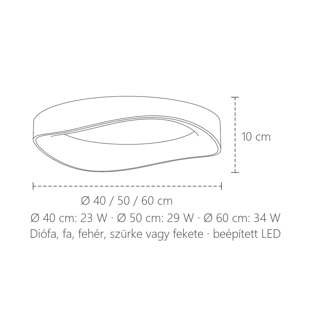 Kerek fa LED mennyezeti lámpa méretei: Ø 40–60 cm, 10 cm magas