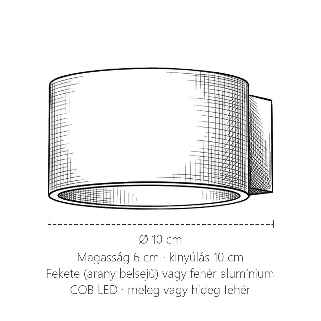 Kerek fel-le világító LED fali lámpa méretei: Ø 10 cm, 6 cm magas