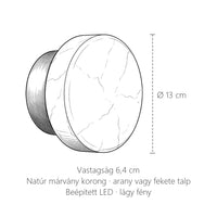 Kerek márvány LED fali lámpa méretei: Ø 13 cm, 6,4 cm vastag