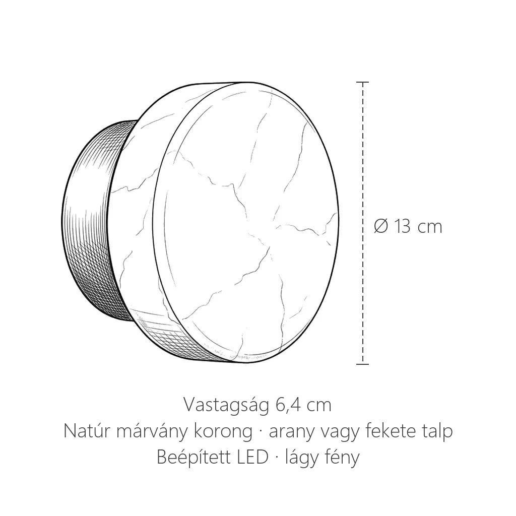 Kerek márvány LED fali lámpa méretei: Ø 13 cm, 6,4 cm vastag