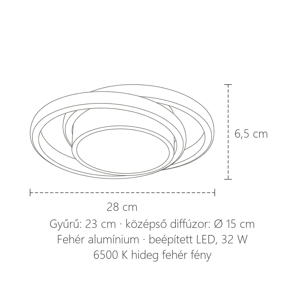 Gyűrűs LED lámpa méretei: 28 cm, 6,5 cm magas
