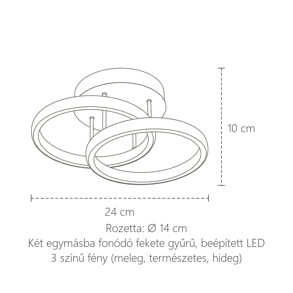 Kétgyűrűs lámpa méretei: 24 cm, 10 cm magas