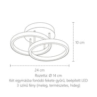 Kétgyűrűs lámpa méretei: 24 cm, 10 cm magas