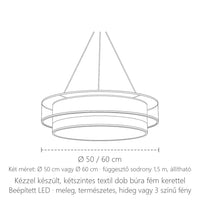 Textil dob csillár méretei: Ø 50 / 60 cm
