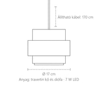 Kő és fa függő lámpa méretei: Ø 17 cm, 170 cm állítható kábel