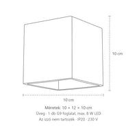 Kocka alakú opál üveg fali lámpa méretei: 10 × 12 × 10 cm