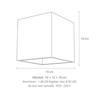 Kocka alakú fel-le világító fali lámpa méretei (1 izzós – alumínium): 10 × 12 × 10 cm