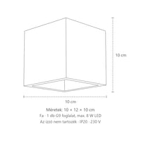 Kocka alakú fel-le világító fali lámpa méretei (1 izzós – fa): 10 × 12 × 10 cm
