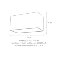 Kocka alakú fel-le világító fali lámpa méretei (2 izzós – Maxi – alumínium): 20 × 12 × 10 cm