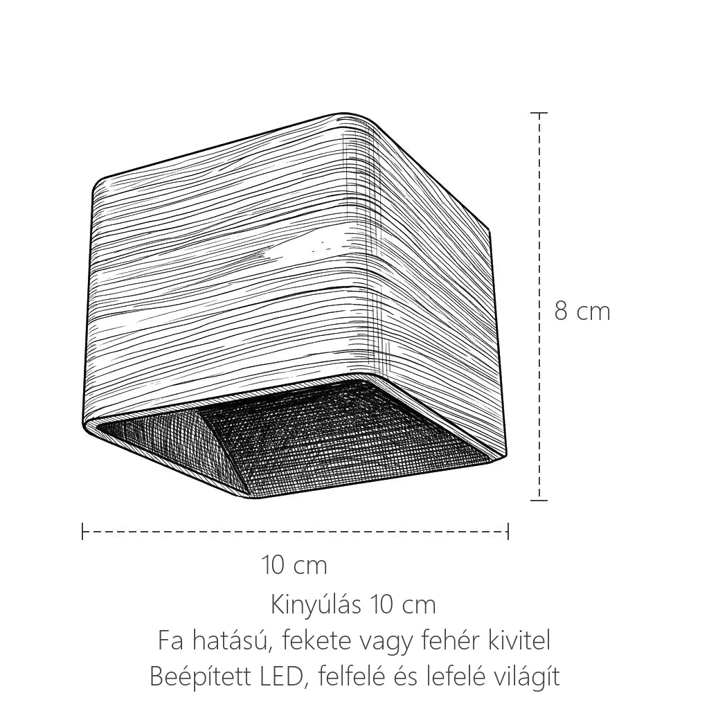 A kocka LED fali lámpa méretei: 10 × 8 cm, kinyúlás 10 cm