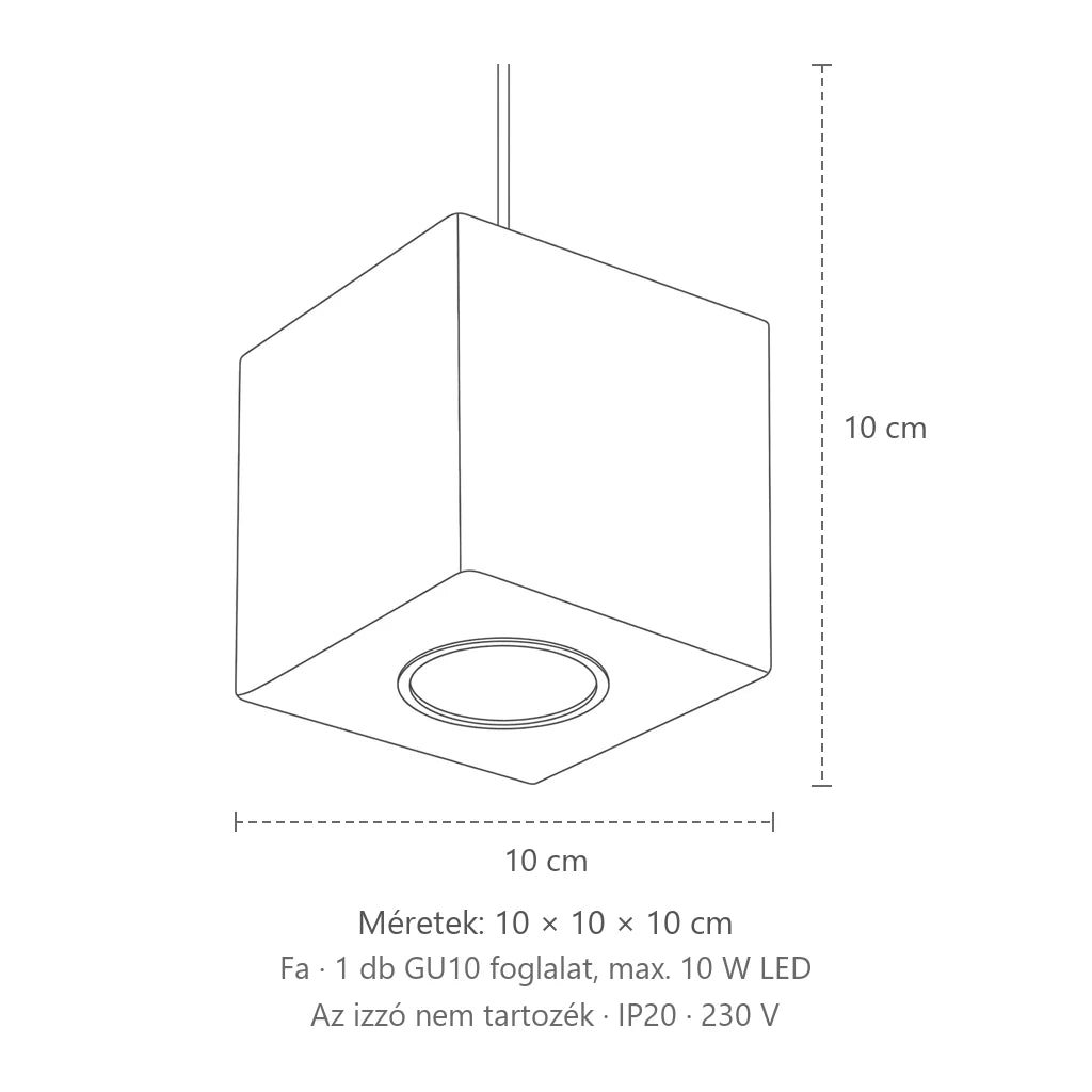 Kocka alakú mennyezeti spotlámpa méretei (1 spot – fa): 10 × 10 × 10 cm