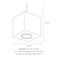 Kocka alakú mennyezeti spotlámpa méretei (1 spot – fa): 10 × 10 × 10 cm