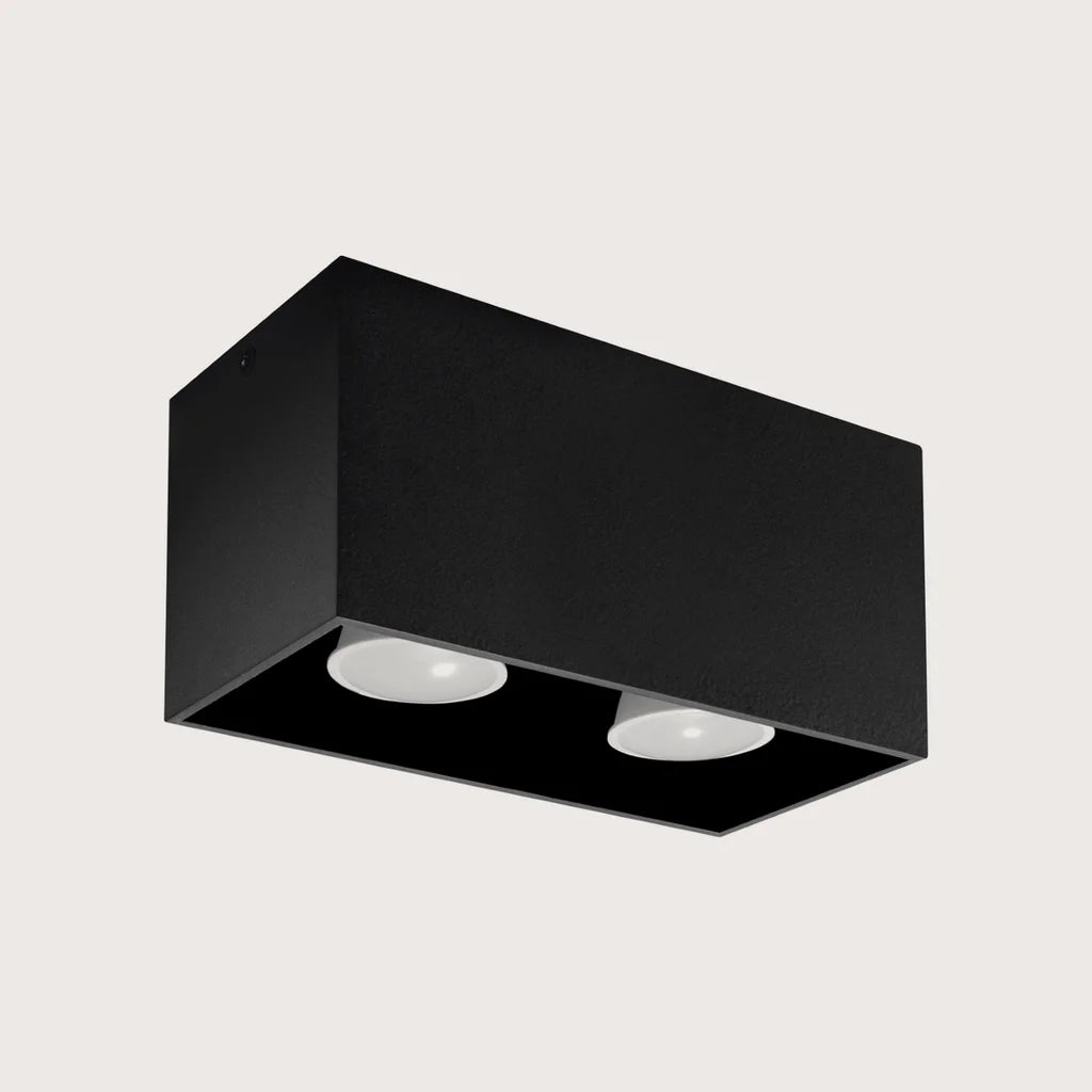 Kocka alakú mennyezeti spotlámpa, fekete (2 spot – alumínium – 20 × 10 cm)