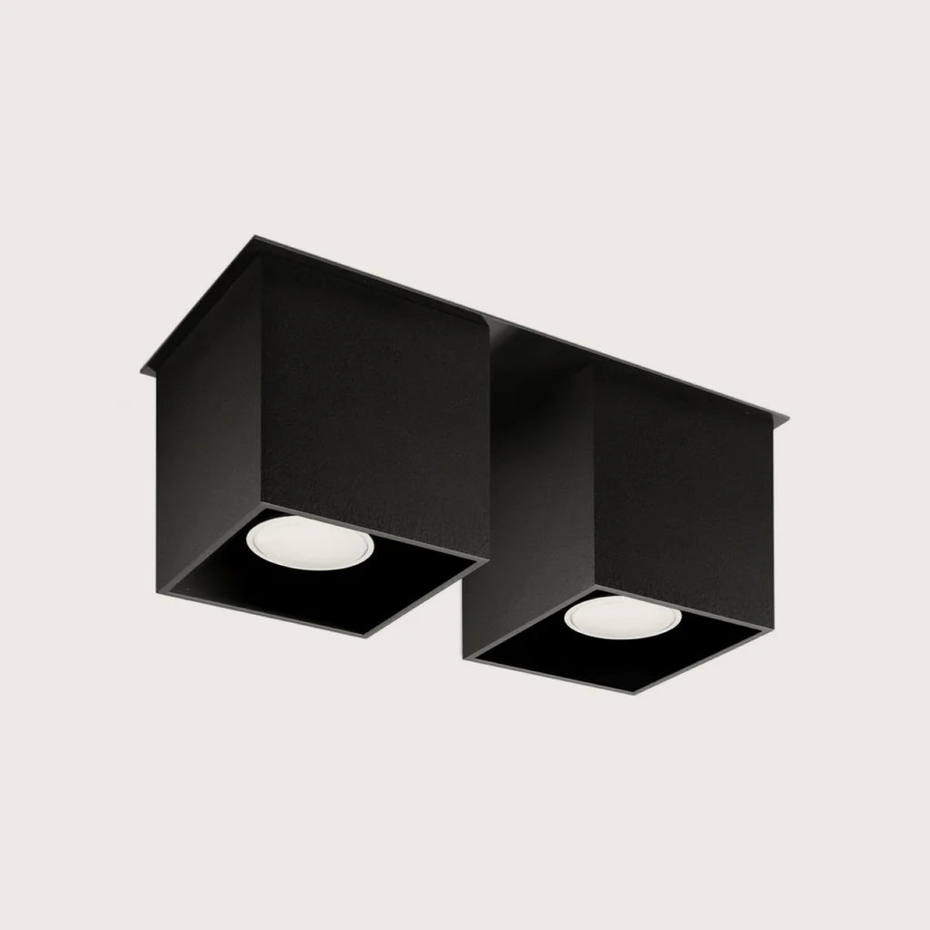 Kocka alakú mennyezeti spotlámpa, fekete (2 spot – alumínium – 26 × 11 cm)
