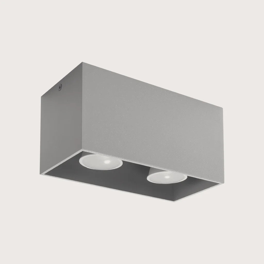 Kocka alakú mennyezeti spotlámpa, szürke (2 spot – alumínium – 20 × 10 cm)