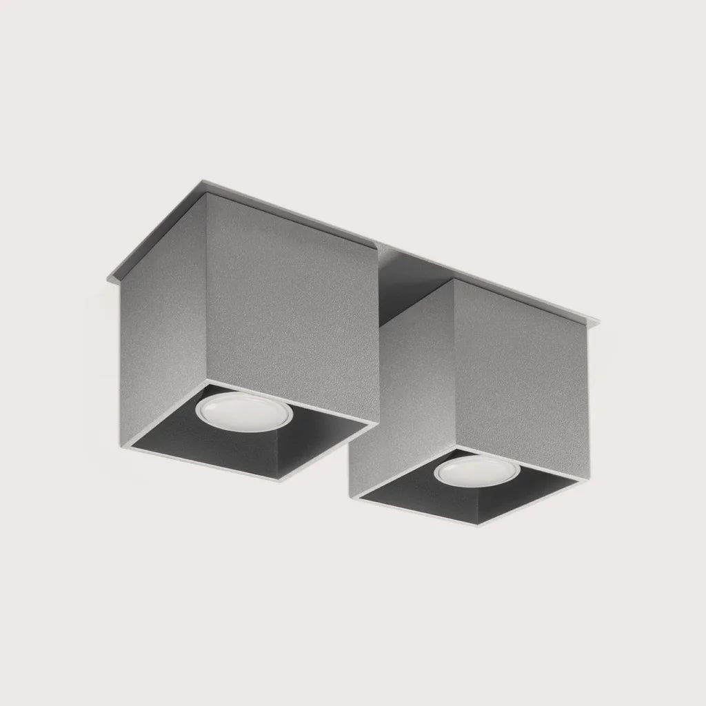 Kocka alakú mennyezeti spotlámpa, szürke (2 spot – alumínium – 26 × 11 cm)