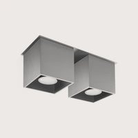 Kocka alakú mennyezeti spotlámpa, szürke (2 spot – alumínium – 26 × 11 cm)
