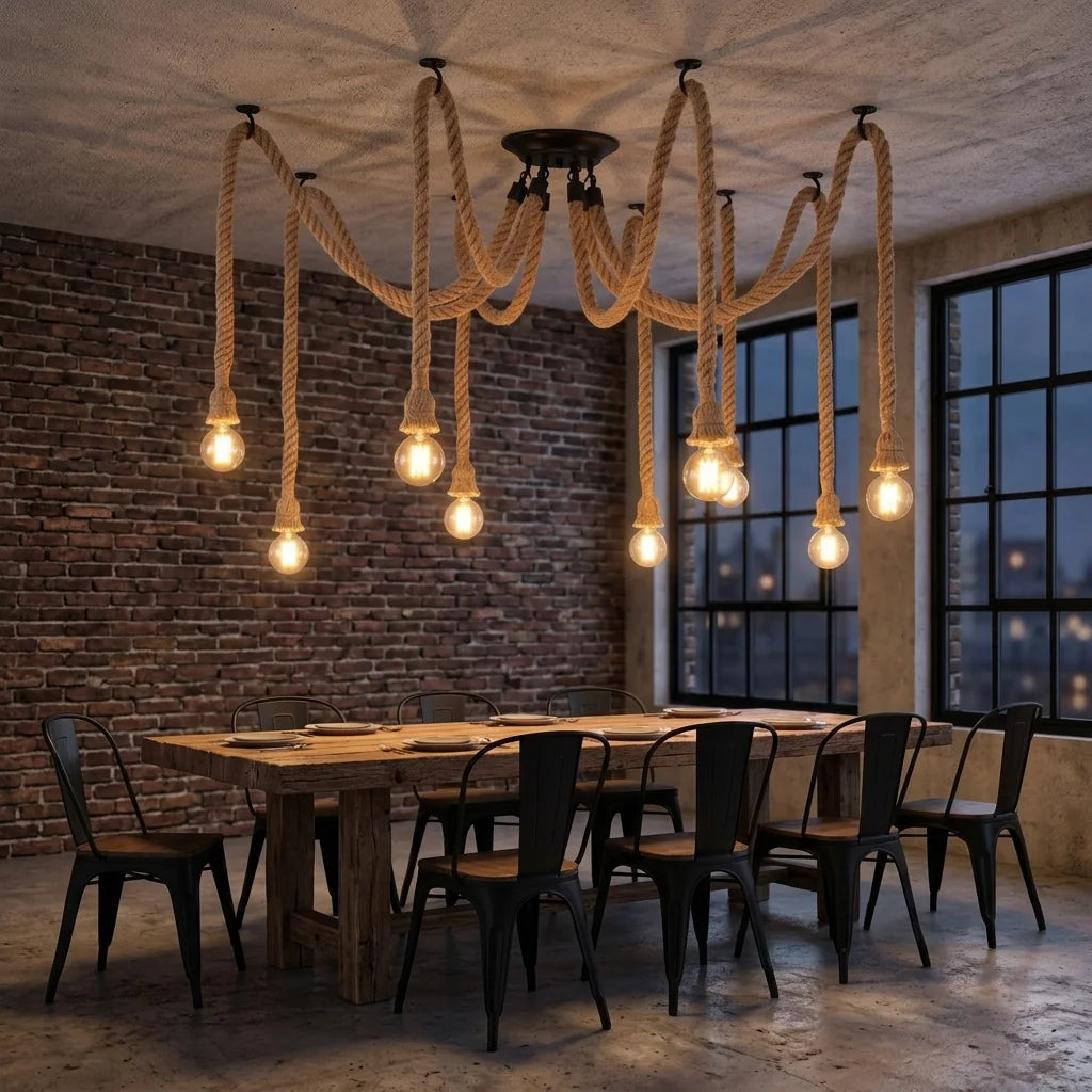 Kötél pók csillár loft étkezőasztal fölött