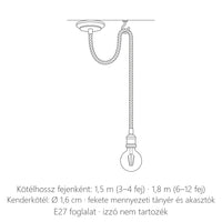 Kötél pók csillár: Ø 1,6 cm kötél, 1,5–1,8 m fejenként