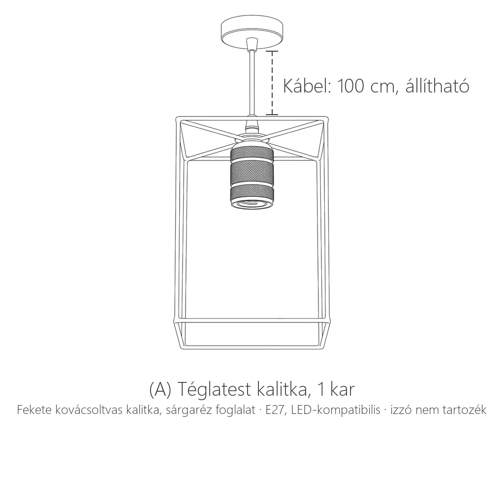 (A) Téglatest kalitkás függőlámpa, 1 kar: műszaki rajz