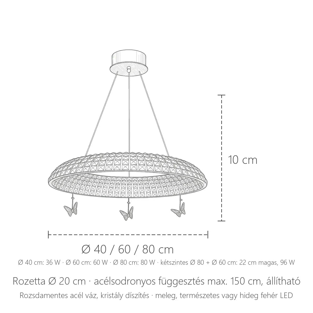 Kristály gyűrű csillár méretei: Ø 40 / 60 / 80 cm