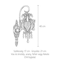 Kristály lámpás barokk fali lámpa méretei: 40 × 17 cm, kinyúlás 21 cm