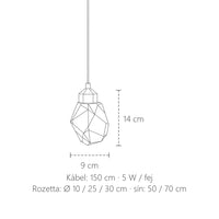 Kristály LED csillár méretei: 9 × 14 cm kristály, 150 cm kábel