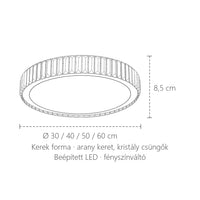 Kerek kristály mennyezeti lámpa méretei: Ø 30–60 cm, 8,5 cm magas