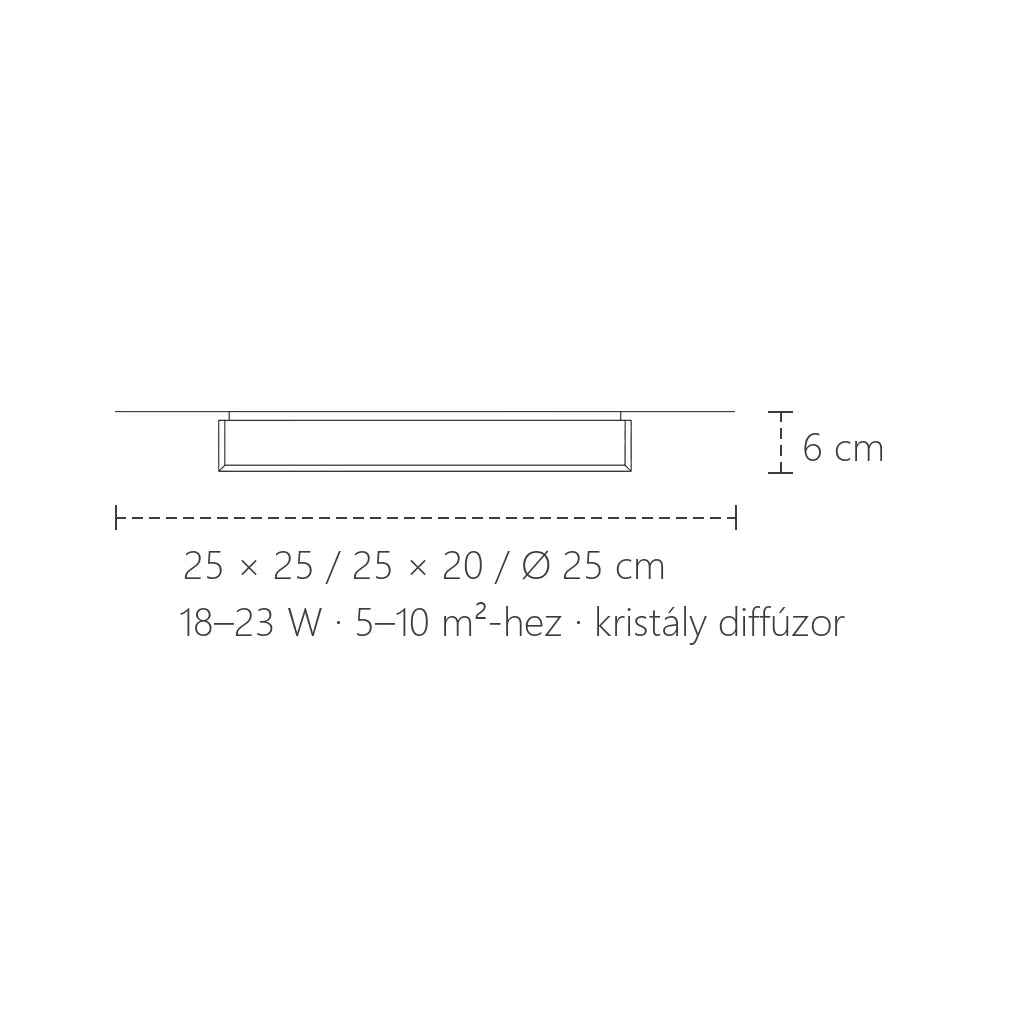 Kristály LED mennyezeti lámpa méretei: 25 cm, 6 cm magas