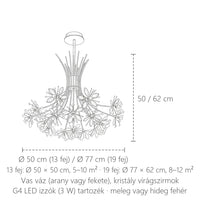 Pitypang csillár méretei: Ø 50 / 77 cm
