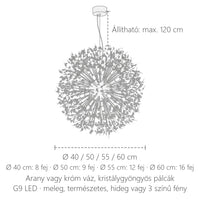 Pitypang gömbcsillár méretei: Ø 40–60 cm