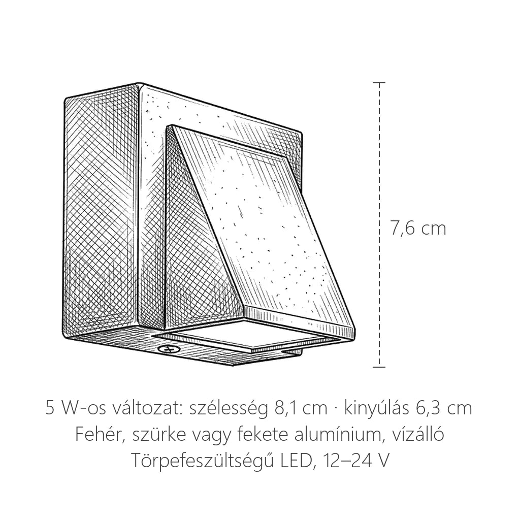 Kültéri facettás LED fali lámpa 5 W méretei: 7,6 × 8,1 cm