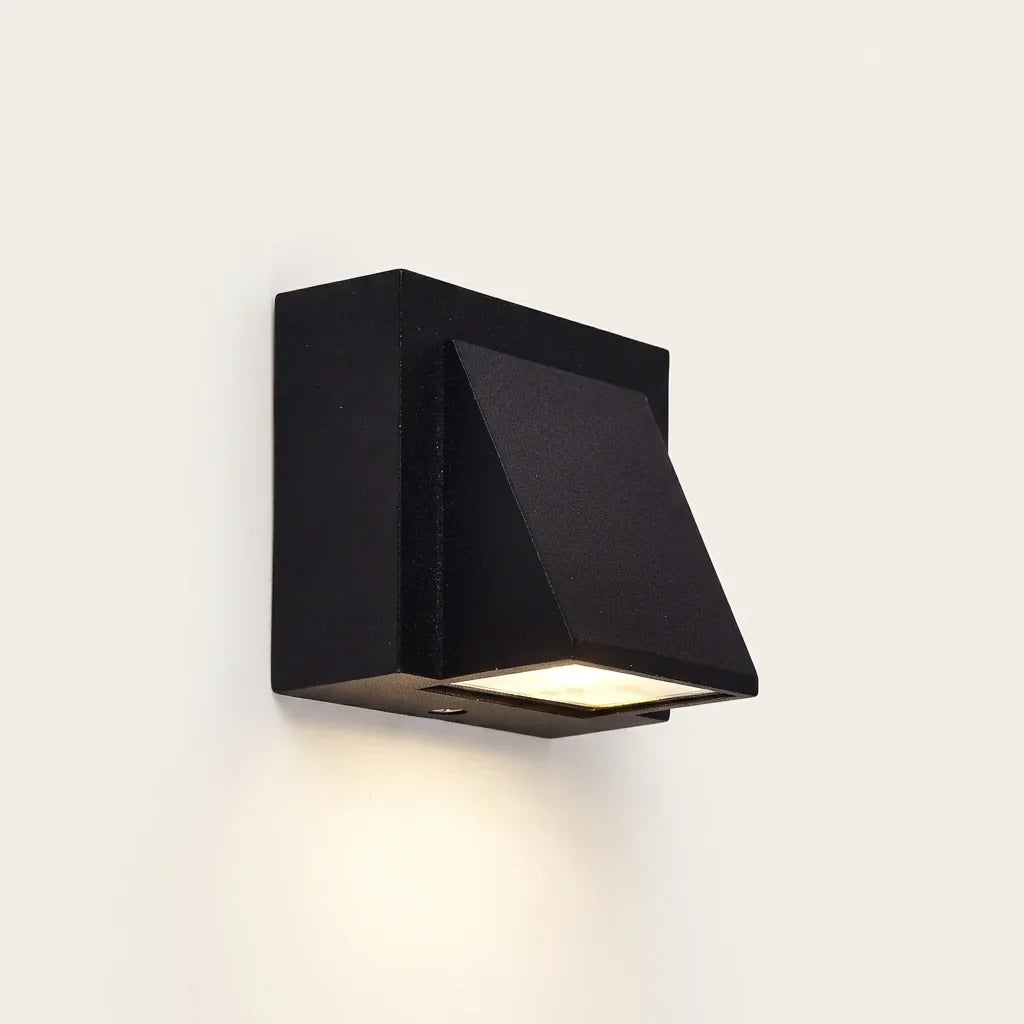 Fekete facettás kültéri LED fali lámpa, 5 W, lefelé világító
