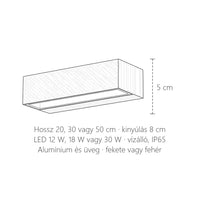Kültéri LED fali lámpa IP65 méretei: 20, 30 vagy 50 cm hosszú, 5 cm magas