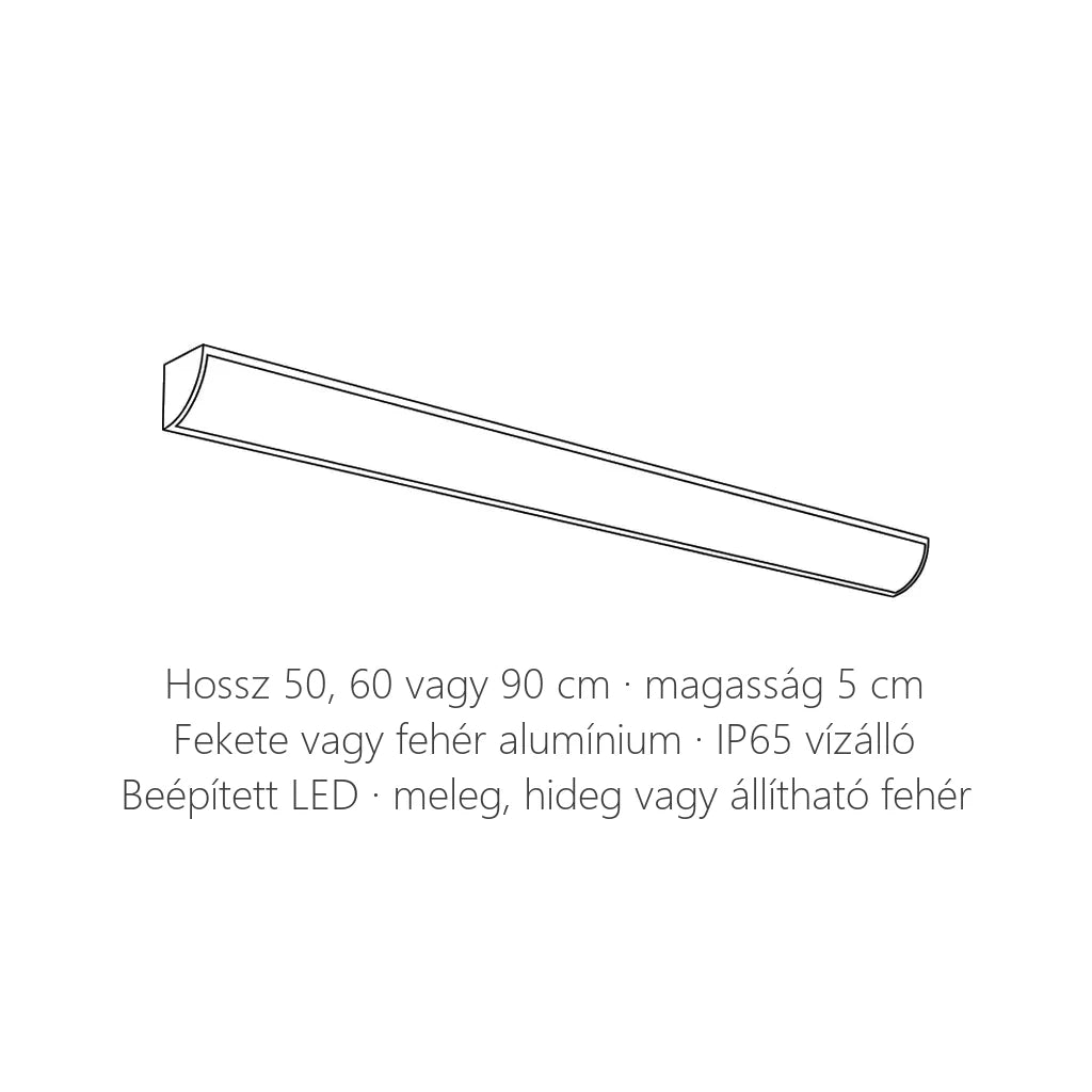 Kültéri LED fényrúd fali lámpa méretei: 50, 60 vagy 90 cm hosszú, 5 cm magas