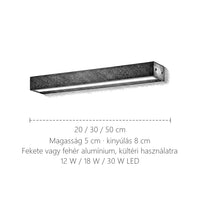 Kültéri lineáris LED fali lámpa méretei: 20, 30 vagy 50 cm