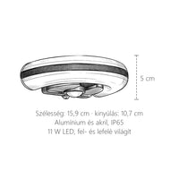 Kültéri ovális fel-le LED fali lámpa méretei: 15,9 × 5 cm, kinyúlás 10,7 cm