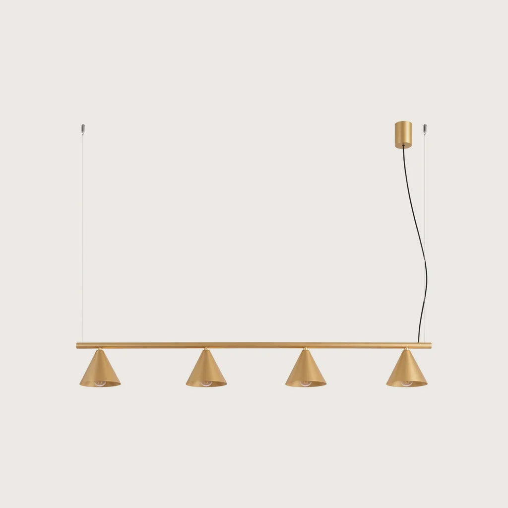 Kúp alakú acél függőlámpa, arany (4 izzós – 122 cm-es sín)
