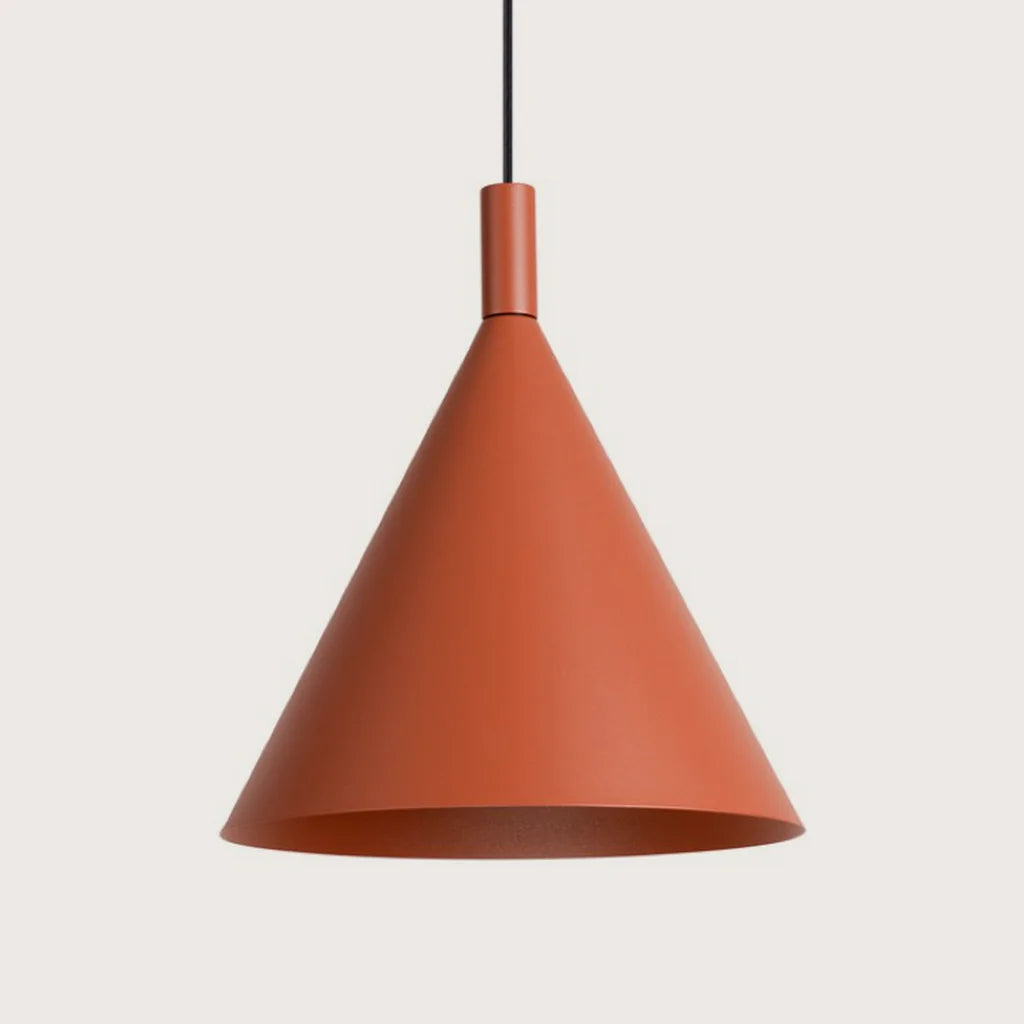 Kúp alakú acél függőlámpa, okkervörös (1 izzós – Ø 25 cm)