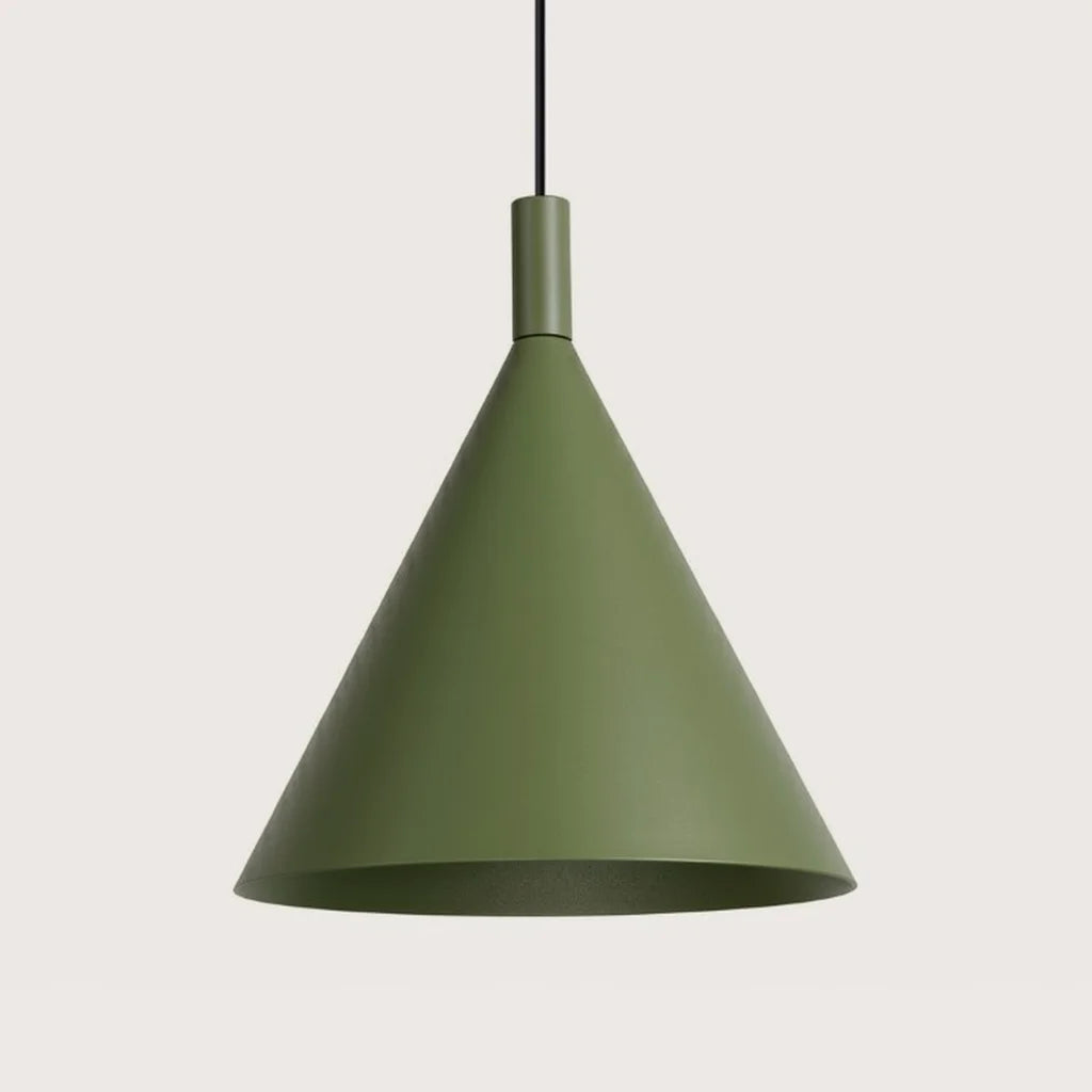 Kúp alakú acél függőlámpa, olívazöld (1 izzós – Ø 25 cm)