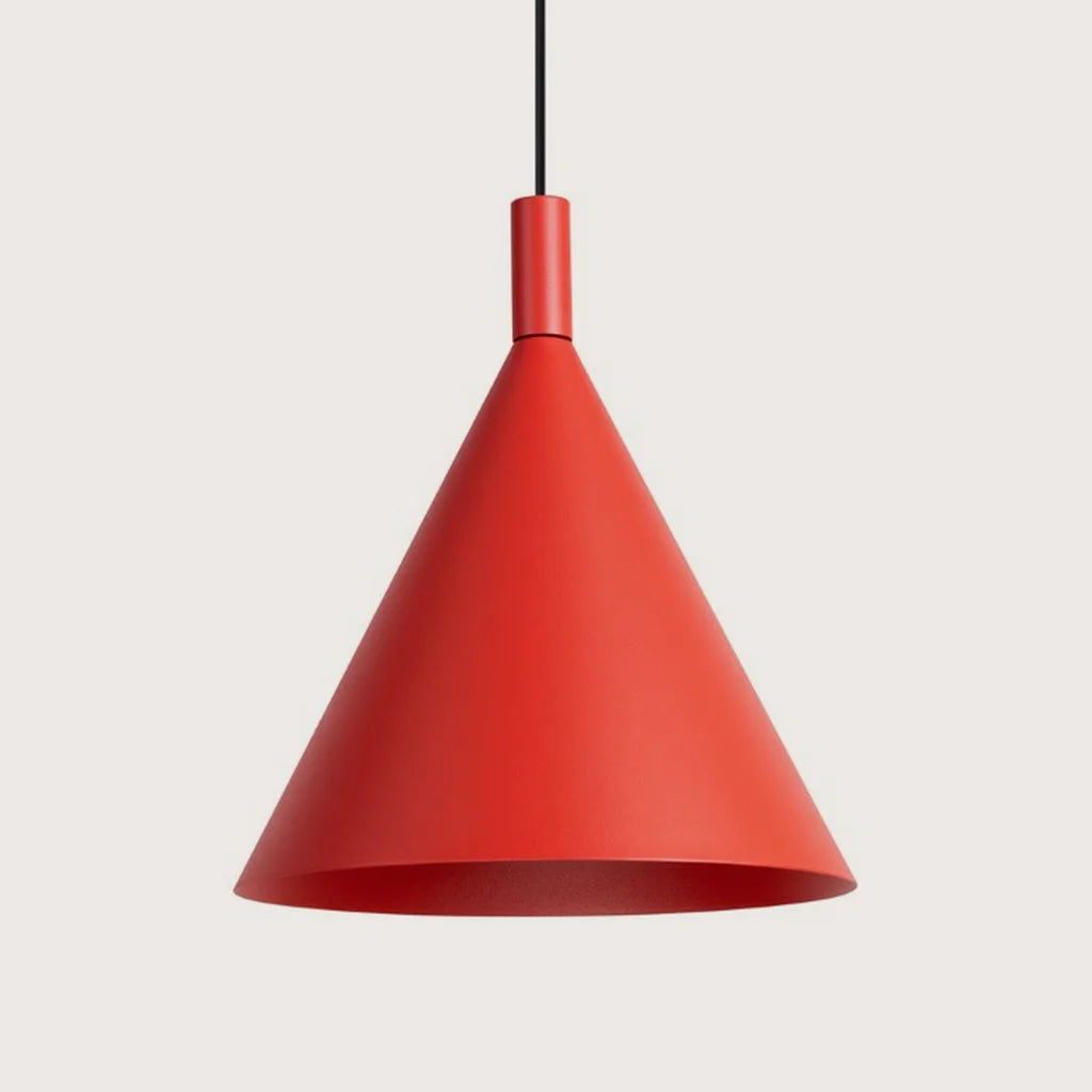 Kúp alakú acél függőlámpa, piros (1 izzós – Ø 25 cm)
