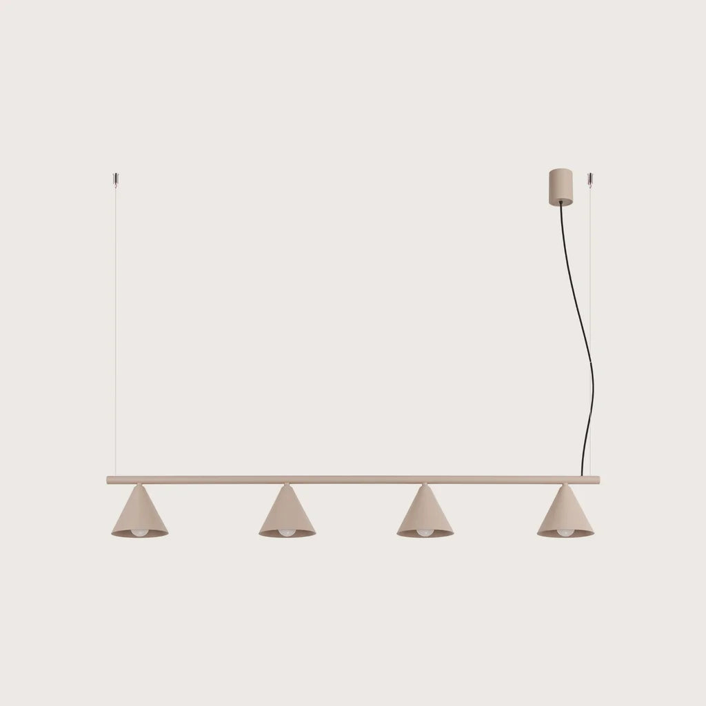 Kúp alakú acél függőlámpa, taupe (4 izzós – 122 cm-es sín)