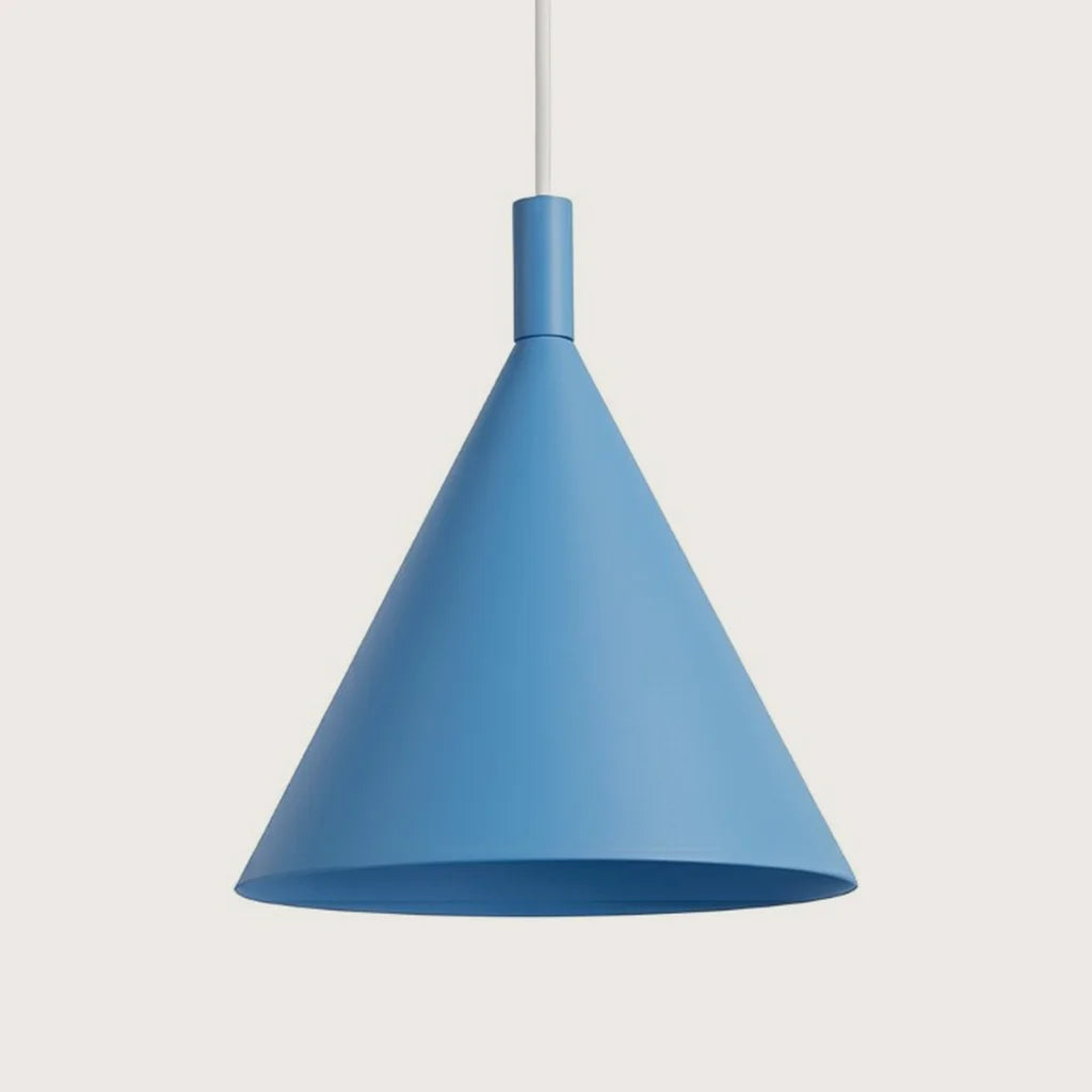 Kúp alakú acél függőlámpa, világoskék (1 izzós – Ø 25 cm)