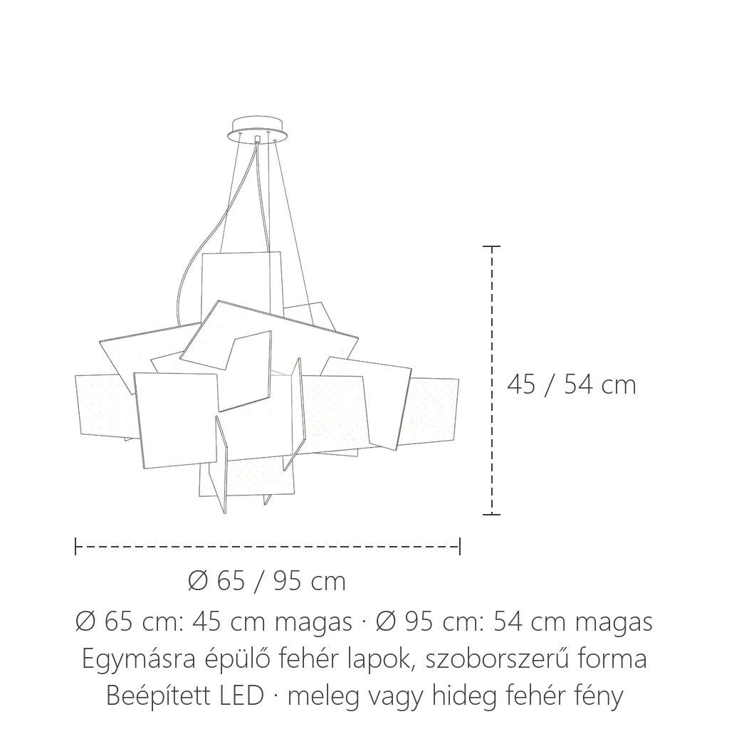 Réteges függőlámpa méretei: Ø 65 / 95 cm